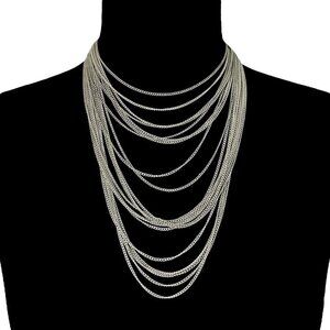 Vintage Multi Strand Necklace Pewter (?) Adjustable Length Bib Statement